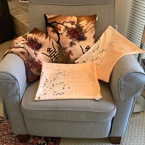 Elegant Floral Accent Pillow Set of Three- Peach and Brown